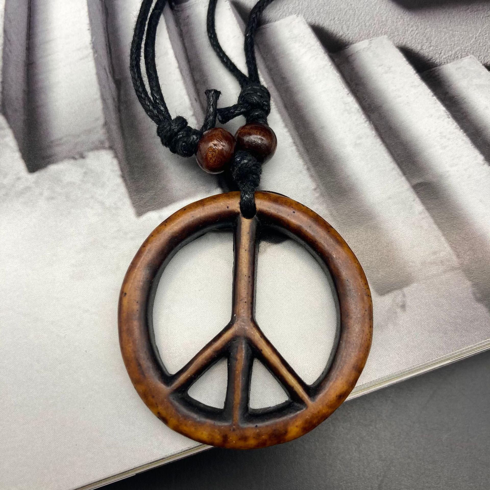 Retro Ethnic Style Peace Sign Pendant Necklace - Student Accessory in Stock