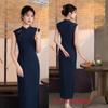 Solid color Hong Kong style cheongsam women's summer style new Chinese style daily national style literary and artistic cotton and linen fashion