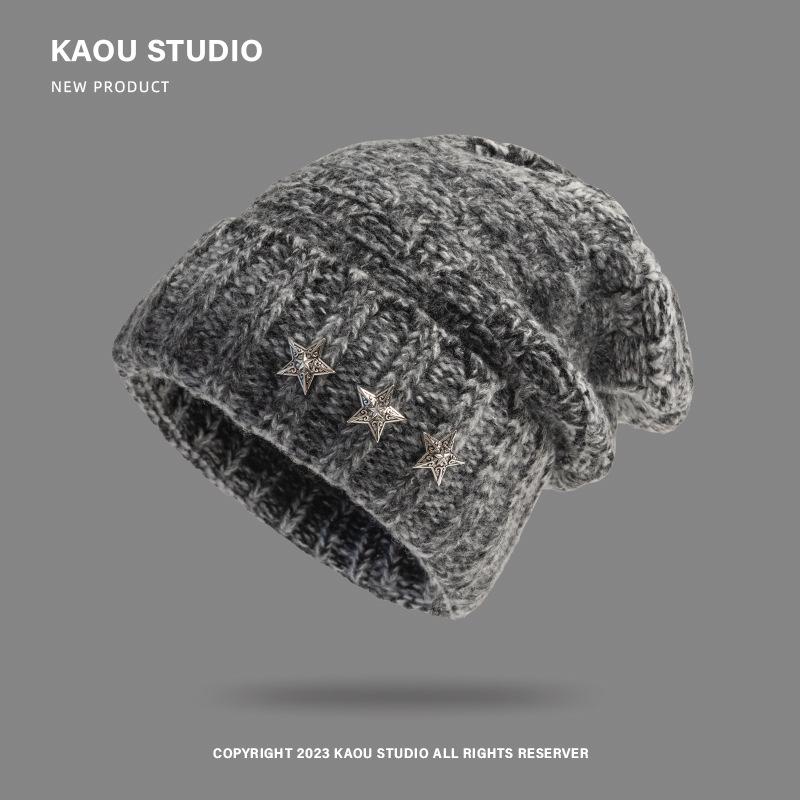 

Американська пустка вітер вулиця модний бренд в язаний капелюх жіночий панк металева пентаграма поступова зміна ворсу капелюх осінь і зима холодний капелюх чоловіки Average size [head circumference 55-58cm] чорний