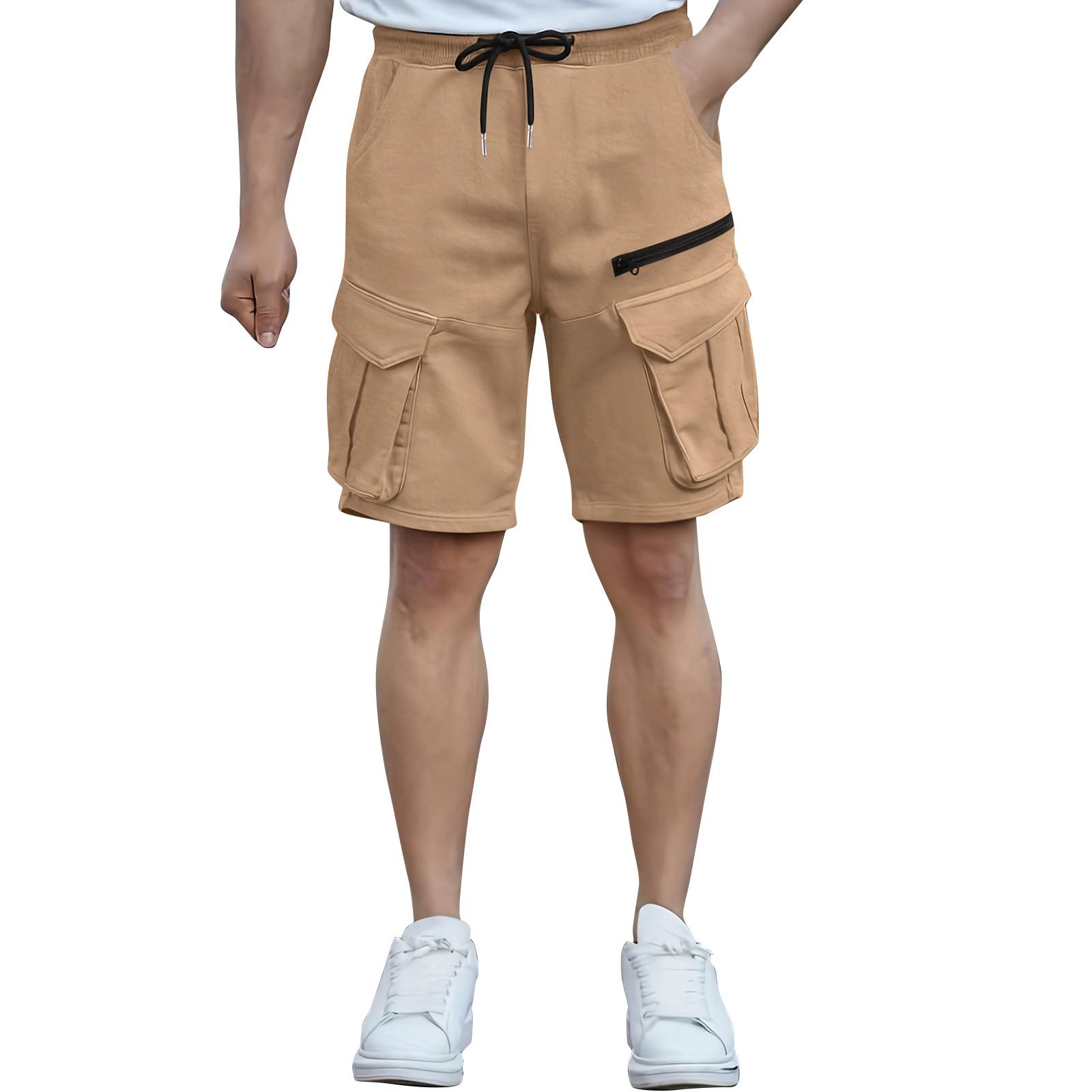

Мужские летние однотонные повседневные спортивные шорты на молнии с несколькими карманами, быстросохнущие, дышащие XL хаки