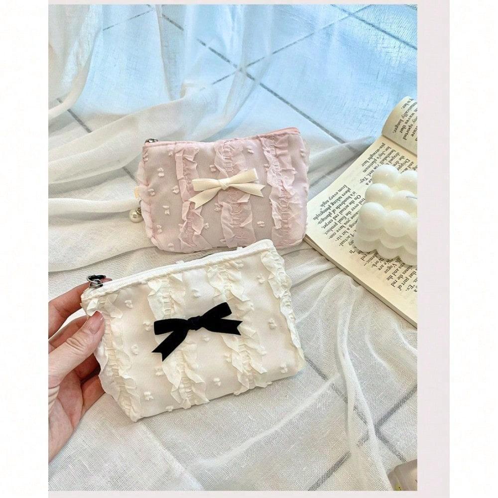 Cosmetic Bag Lace Bow Change Bag Clutch Bag Women's Storage Bag