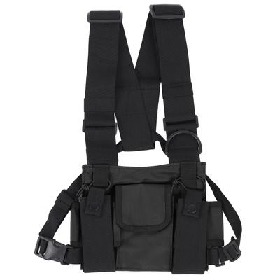 Sac de poitrine réglable multi-poches harnais fonctionnel gilet avant sac d'équipement pour extérieur Noir