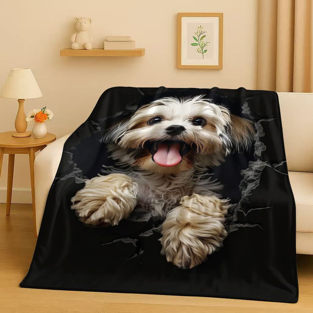 2026 New Breaking Wall 3D Illusion Dog Puppy Flannel Blanket,Ultra Soft Warm Plush Throw for Home Bedroom Bed Sofa Cover Gift