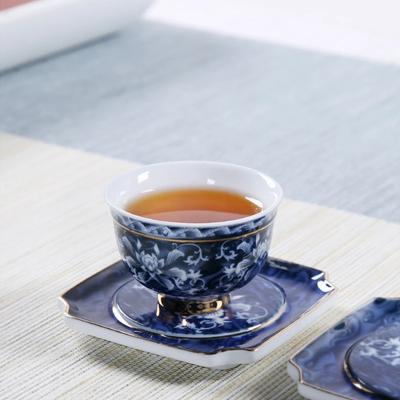 Retro Blue and White Porcelain Tea Cup Chinese Jingdezhen Small Tea Bowl Gold-banded Ceramic Teacup Coffee Mug Home Drinkware
