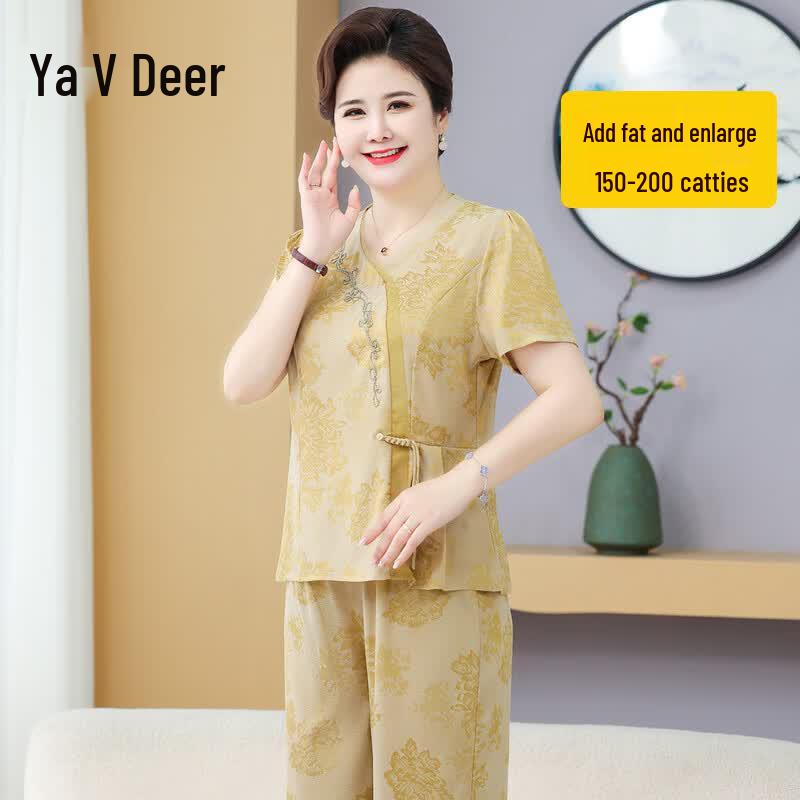 New Chinese Style Women s Summer Two-Piece Set 4XL