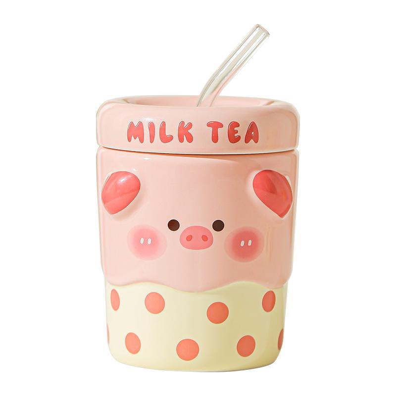 Cute Mug Couple Straw Cup with Lid Cup Gift Box Ceramic Cup Souvenir Birthday Gift Girl Practical