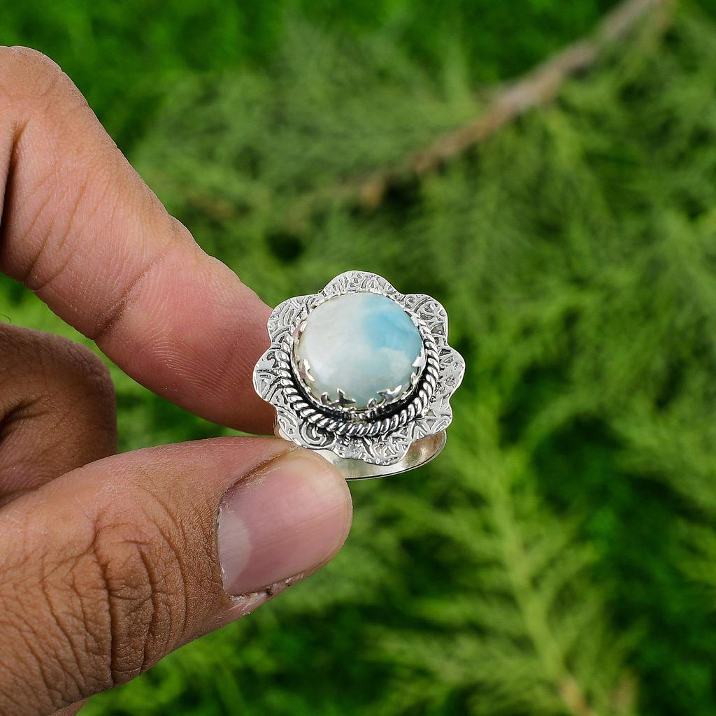 Mothers day Sale Natural Larimar Statement Handmade Ring Jewelry Sterling Silver