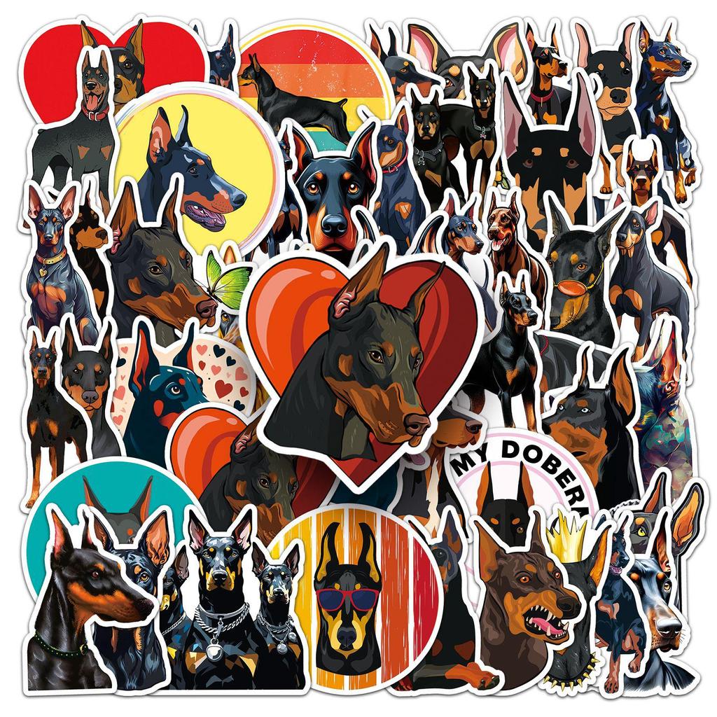 50pcs Cute Doberman Dog Stickers - Cartoon Animals, Pets, Waterproof Decoration for Thermos, Cups, Journals.