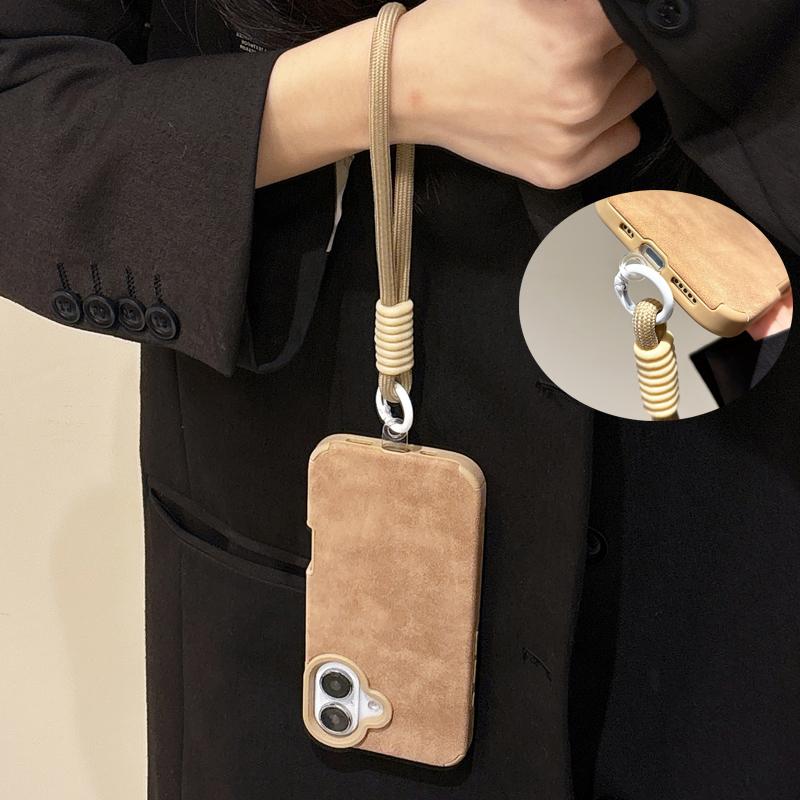 Simple Pure Color Leather Case + Lanyard Protective Shell Soft Silicone Case for iPhone