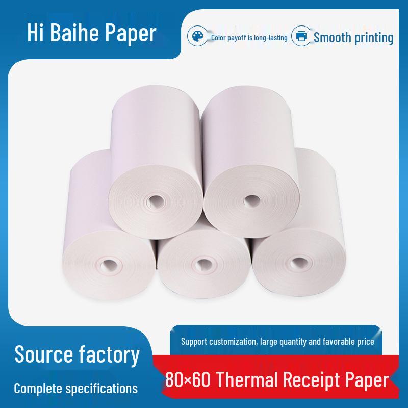 80x60 Coreless Thermal Receipt Paper for Printers - 80MM x 60MM Rolls for Hotel & Kitchen Use