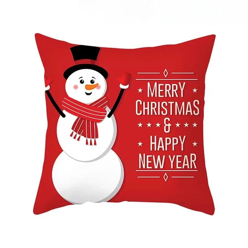 1 Piece Of Christmas Decoration Pillowcase Cartoon Santa Claus Snowman Pattern Sofa Cushion Suite Room Home Decoration Gift