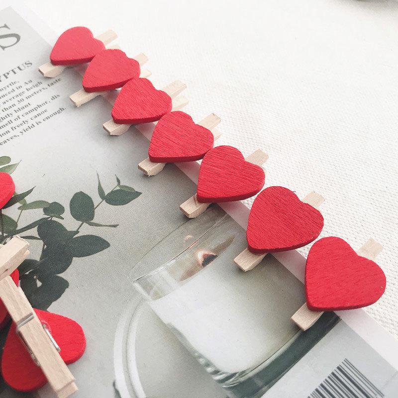 Colorful Heart Wooden Photo Clips for Wall Decoration 