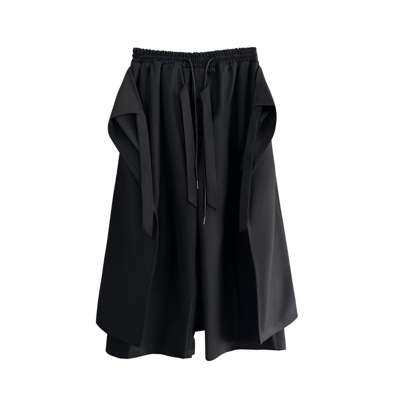 Unisex Black Japanese Wide-Leg Cropped Casual Pants