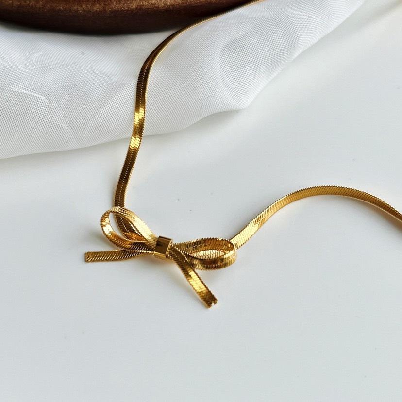 316L Stainless Steel Bow Collarbone Snake Bone Chain Necklace Fashion Personality Girl Exquisite  Gift Party Accessories