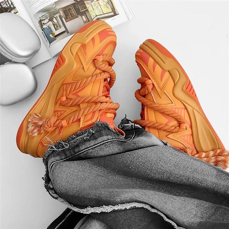 Tendência Designer Sapatos Laranja Para Homens 2024 Moda Masculina Casual Tênis Streetwear Plataforma Skate Sapatos Homens Sapatos Hip Hop