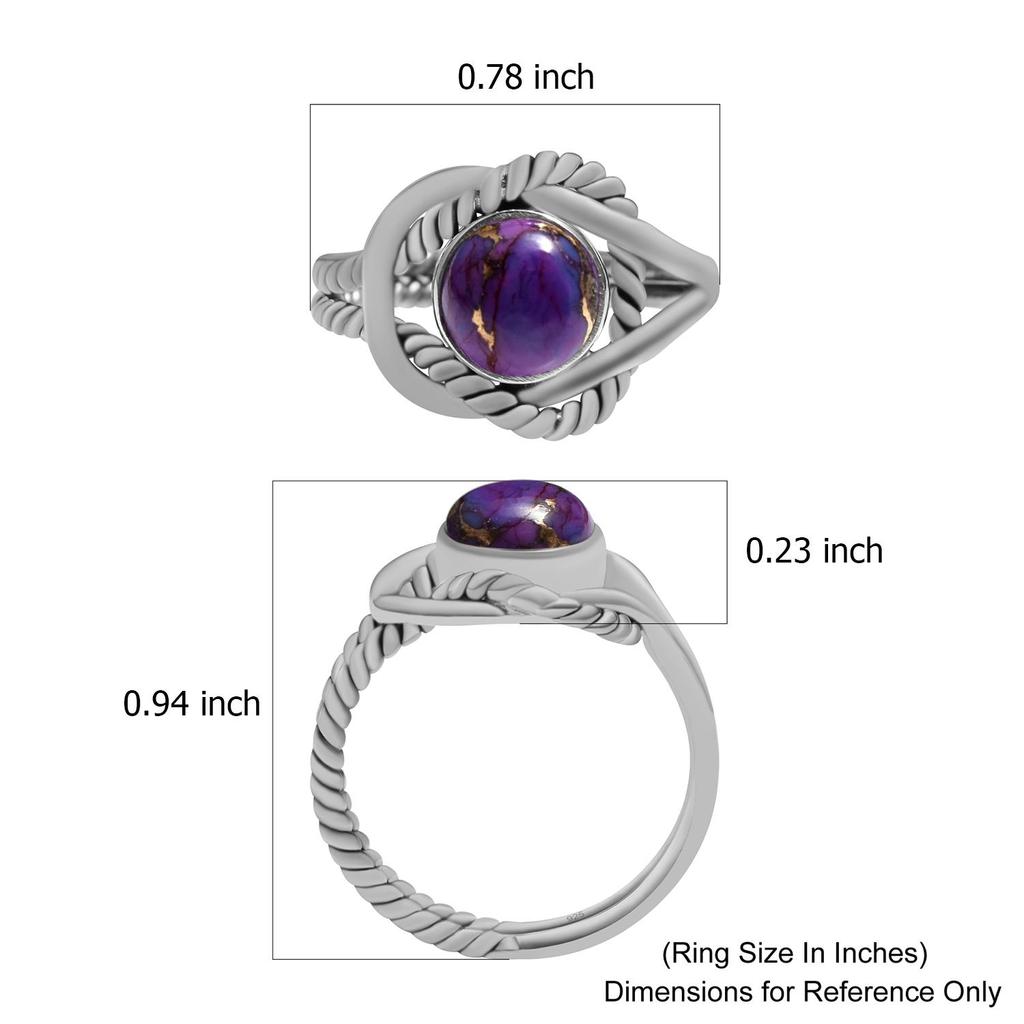 Natural Purple Turquoise 925 Sterling Silver Twisted Rope Split Shank Rings For Women & Girls