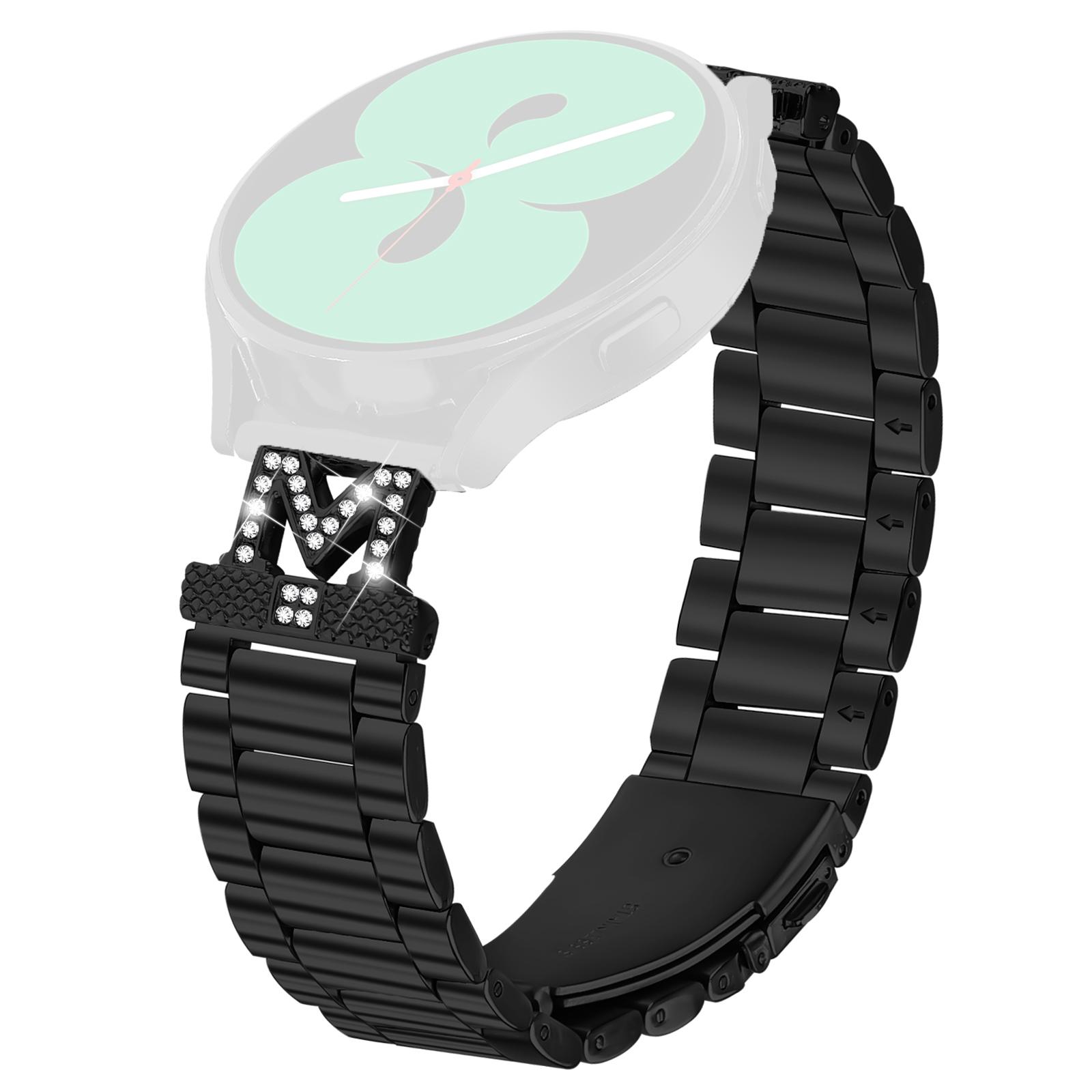 

Для Samsung Galaxy Watch4 Classic 42мм 46мм Запасний ремінець M-типу З прикрасою зі стразів Браслет для годинника з нержавіючої сталі з 3 ланок Black