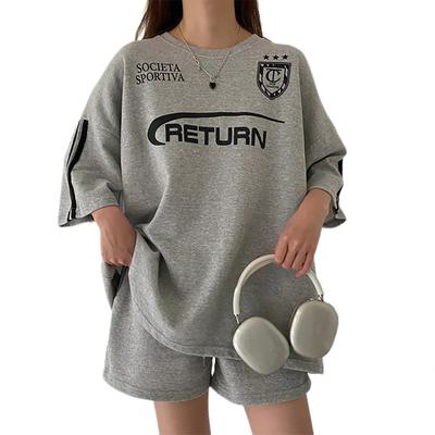 Summer Short Sleeve and Shorts Loose Plus Korean Summer Outfit [mxcgzl] Women's T-Shirt Set, Sweatshirt/Jersey, Fit, Sizes, Casual, Style, Stylish,