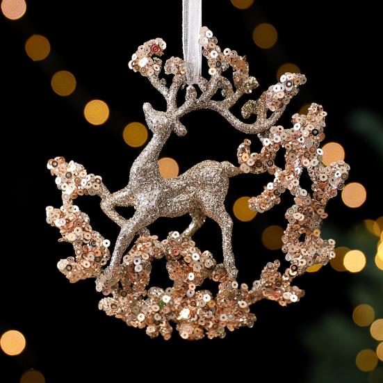 Glitter Sequins Christmas Ornament Champagne Ballerina Dancer/Snowflake/Butterfly Hanging Decoration for Xmas