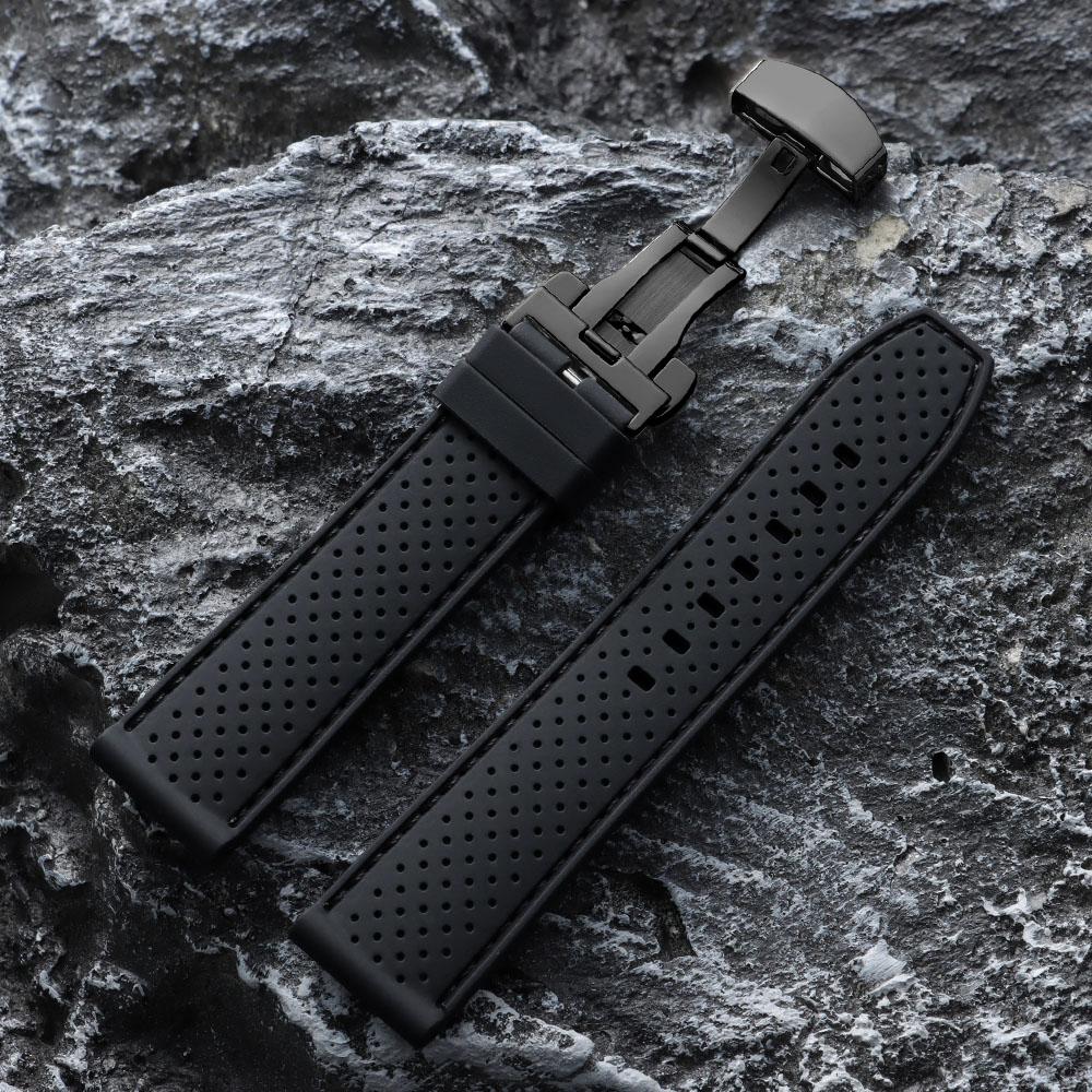 20mm 22mm Premium Silicone Watch Band Butterfly Buckle Waterproof Soft Rubber Strap Breathable Strap Replacement Universal Watch