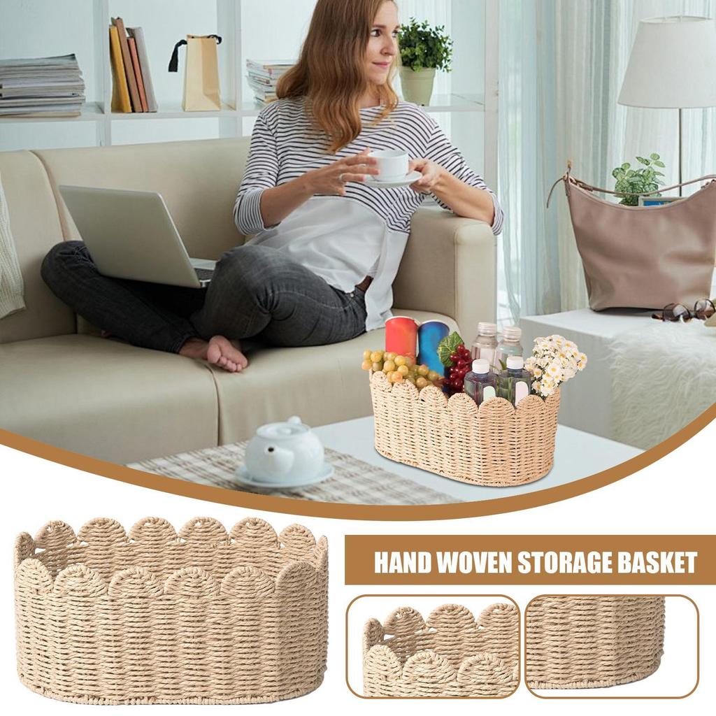 Cute Woven Rope Basket Woven Baskets for Storage Open Home Organizer for Bookshelf Corner Laundry Entryway Desktop Table Shelves