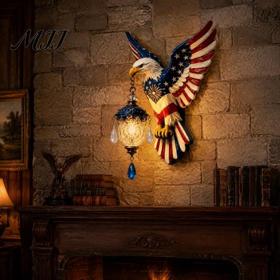 Entryway Decorative Wall Light Patriotic Bald Eagle Sconce Light, 3D Relief Sculpture Mount Lamp, American Theme Holiday Gift Flag Design with Warm &