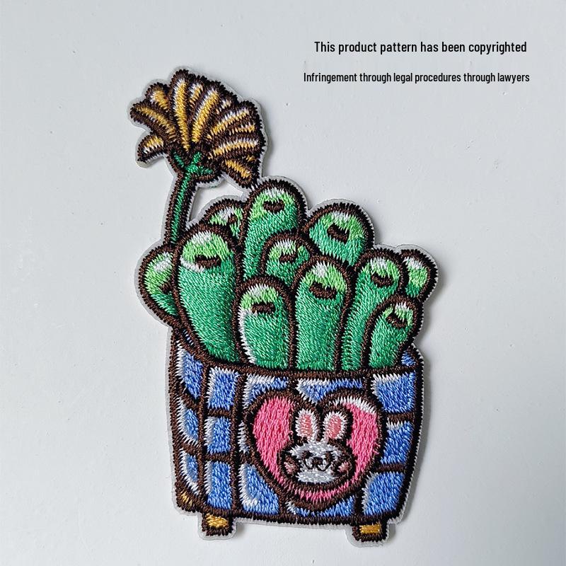 Cactus Cartoon Embroidery Patch: Self-Adhesive, Small Plant Design for Clothing Repair