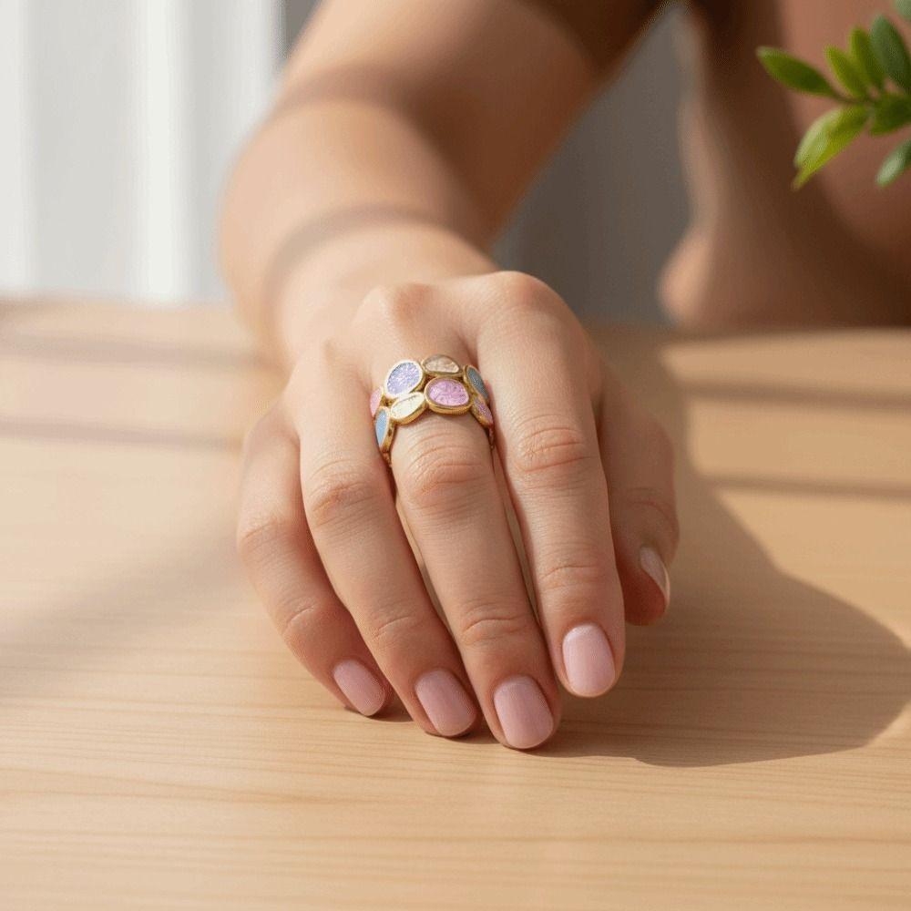 Gold-plated Oil Dripping Ring Colorful Colorful Ring Geometric Pattern Ring Wedding Gifts