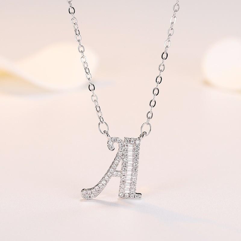 Personalized Initial Pendant Necklace Copper Plated White Gold Letter Charm Women Fashion OL Style