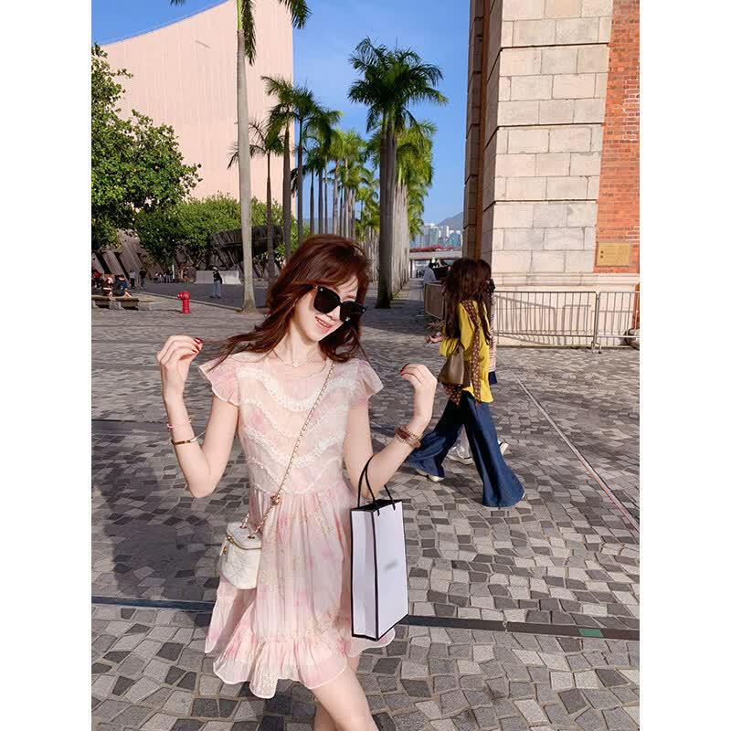 Chiffon Floral Print Dress for Women S (Short)