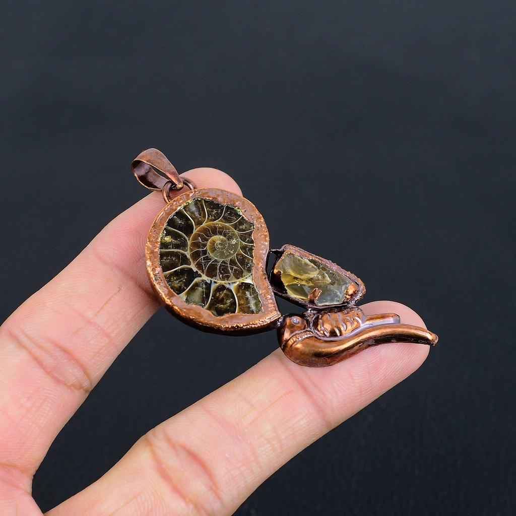 Ammonite Fossil Jewelry, Copper Electroformed Pendant Handmade Gemstone Jewelry, Gifts For Wife Brand New Pendant