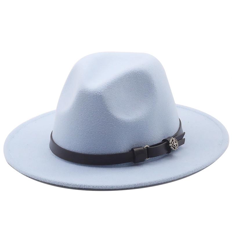 New Women Men Wool Fedora Hat With Leather Ribbon Gentleman Elegant Lady Winter Autumn Wide Brim Jazz Church Panama Sombrero Cap