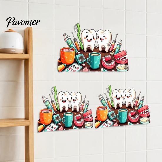 Cute Tooth Wall Decals Cartoon Smiling Teeth Decals, Dental Tools Self-Adhesive Stickers, Funny Easy Peel Stick Art for Kids Bedroom Clinic