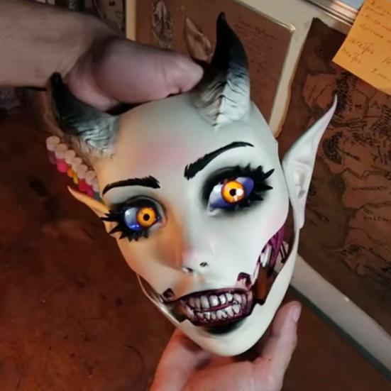 Yousheng Sheep Horn Demon Halloween Face Guard Terrifying Human Face Guard Scary Prop Parties Haunted House Scares Animal Face Guard