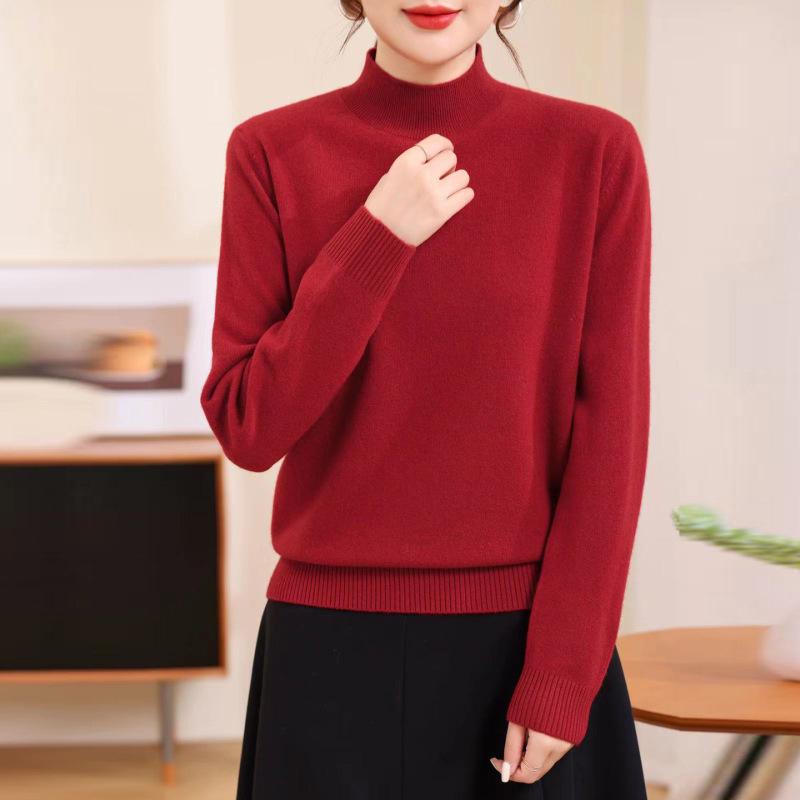 Women's Autumn/Winter Wool Sweater - Half-High Round Neck, Warm Knit Pullover, Ideal Base Layer