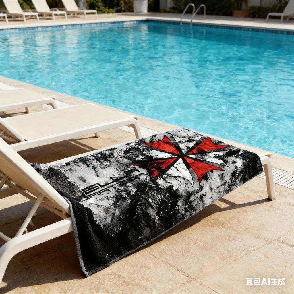 Grunge Umbrella Corp Emblem Towel Single Sided 2DPrint Durable Absorbent Towel Beach Vacation Pool Day Nostalgic Vibe Decor Gift