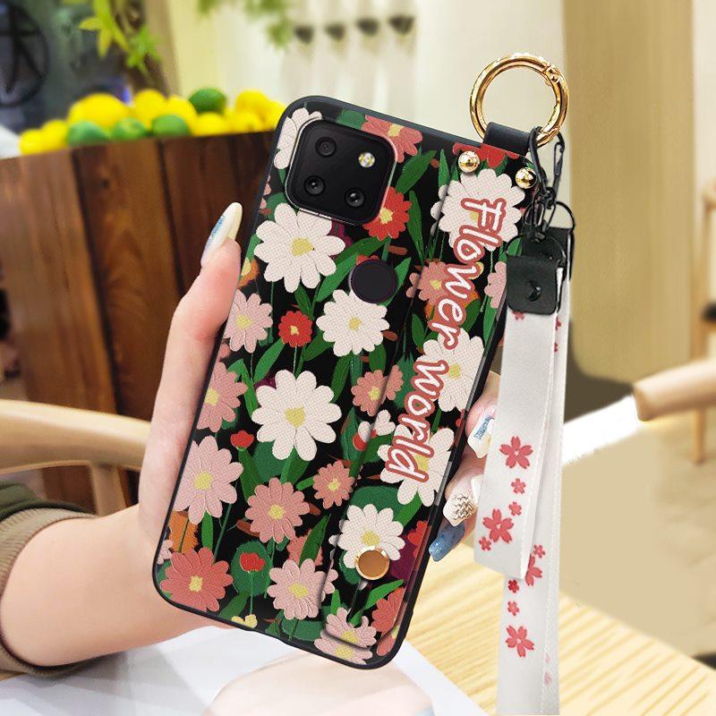 Back Cover Wrist Strap Phone Case For TCL T-Mobile Revvl 5G Phone Holder Flower Soft case Waterproof Ring Lanyard