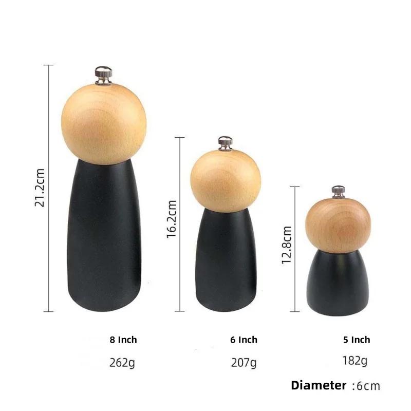 5/6/8 Inch Manual Pepper Grinder Wooden Salt Spice Grinder Adjustable Household Ceramic Core Wood Spice Grinder Kitchen Tools