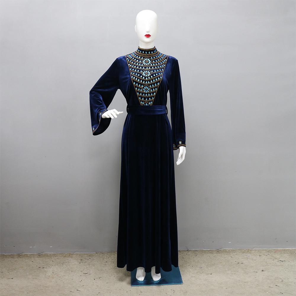 Women's Blue Water Drop Rhinestone Suede Evening Gown Robe