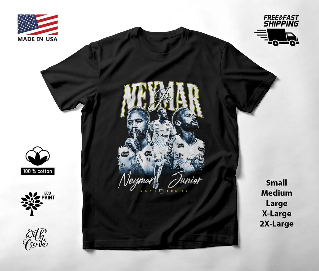 Neymar Santos Tek Renkli Portre Üçlü Futbol Tişörtü Siyah Unisex S-2XL