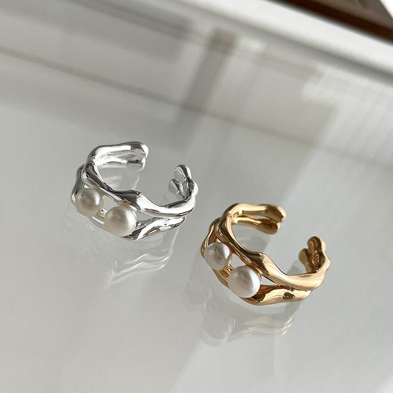 Adjustable Open Elegant Ring With Double Layer Freshwater Pearls For Womens Fashion