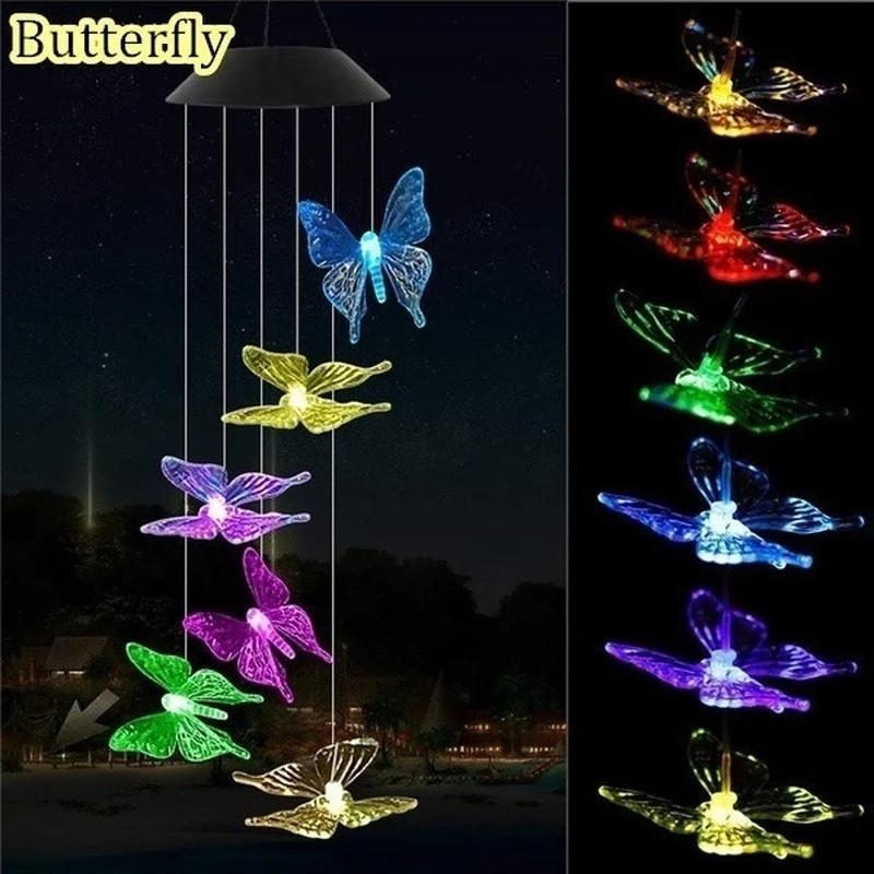 LED Solar Wind Chime Crystal Ball Hummingbird Wind Chime Light Color Changing Waterproof Hanging Solar Light for Home Garden