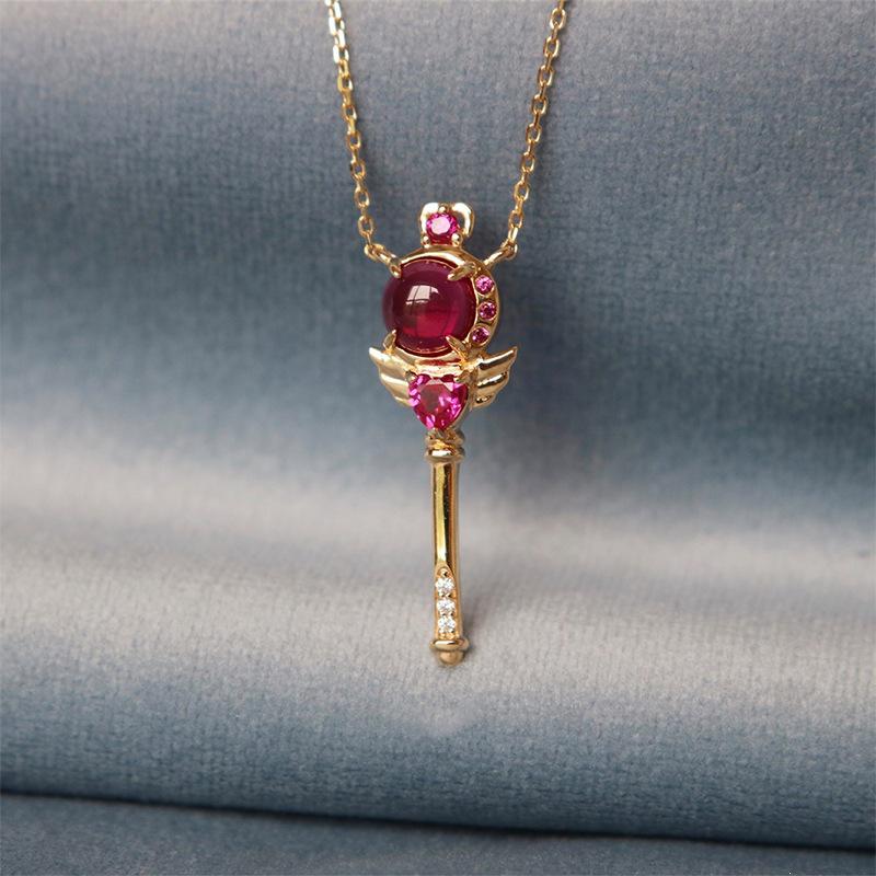 Sterling Silver Gold-Plated Japanese Warrior Girl Wand Necklace 18K Gold