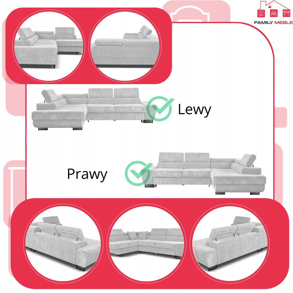 Corner Sofa, Foldable, F, Sleeping, Savio, Left, Family Furniture, Gray Corduroy