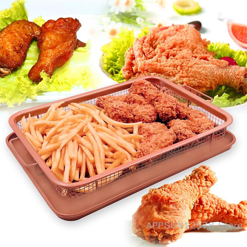 Baking Tray Oil Frying Baking Pan Stainless Steel Non-stick Chips Basket Baking Dish Grill Mesh Square Frying Colander