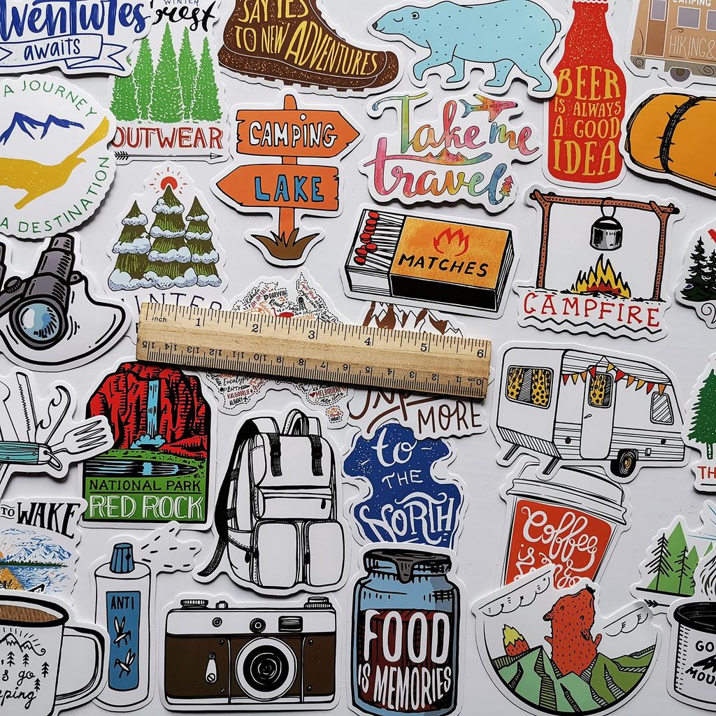 50pcs American Camping Stickers Outdoor Decals Funny Cooler Box Stickers Camping Goods