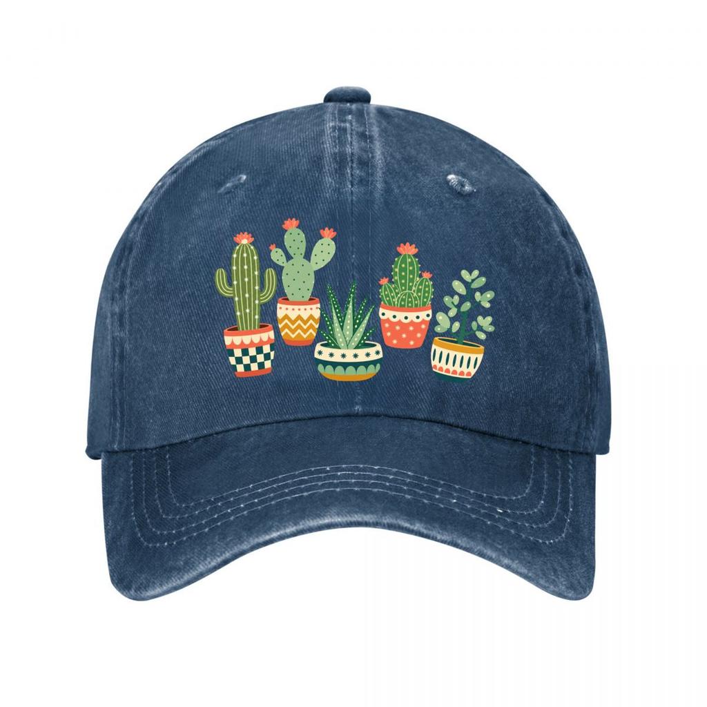 Playful Desert Plant Parade Illustra New Vintage Washed Cotton Baseball Cap Sun Hats