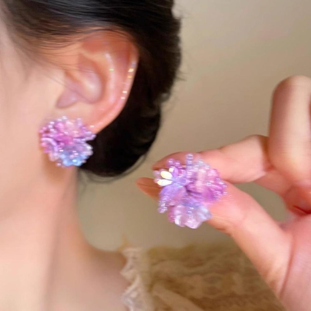 Sweet Temperament Dopamine Colored Beaded Flower Stud Earrings for Women Fashion Cute Summer Vacation Jewelry Accessories Gifts