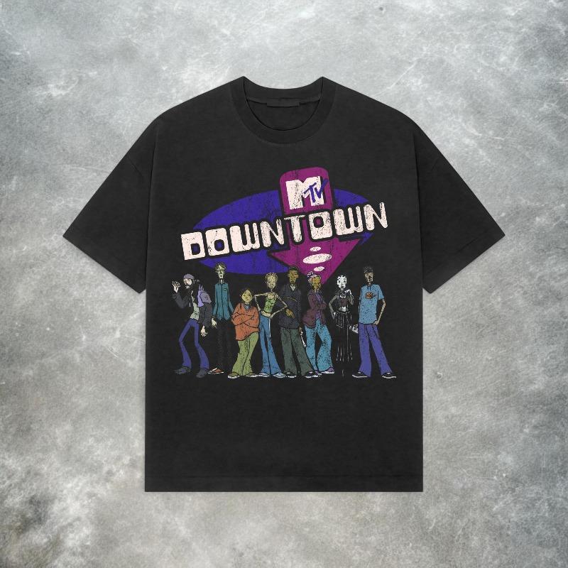 MTV Downtown T-Shirt: Y2K Animated Cartoon, Vintage Grunge Style Summer Men s and Women s Loose and Breathable T-shirt Top S