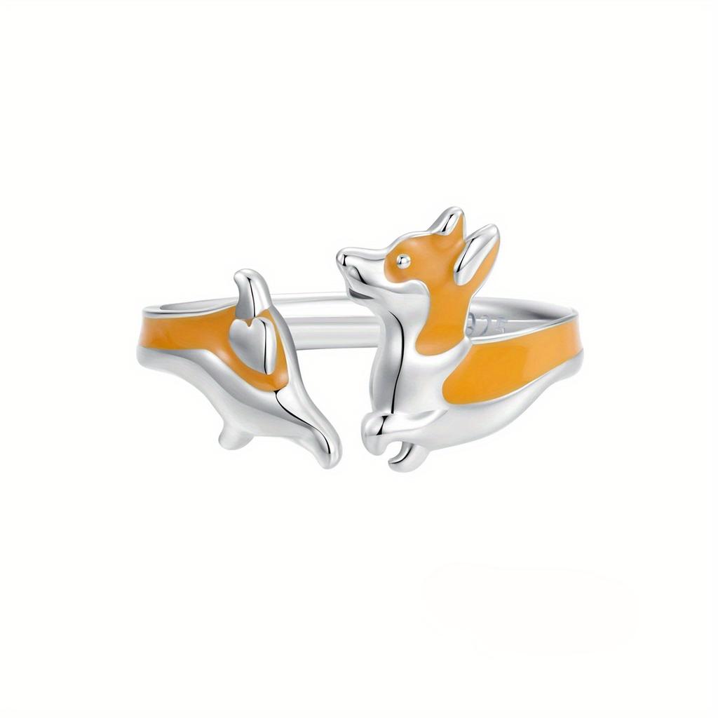 Cute Corgi Dog Open Ring Ladies Girls Exquisite Jewelry Party Birthday Anniversary Gift Selection